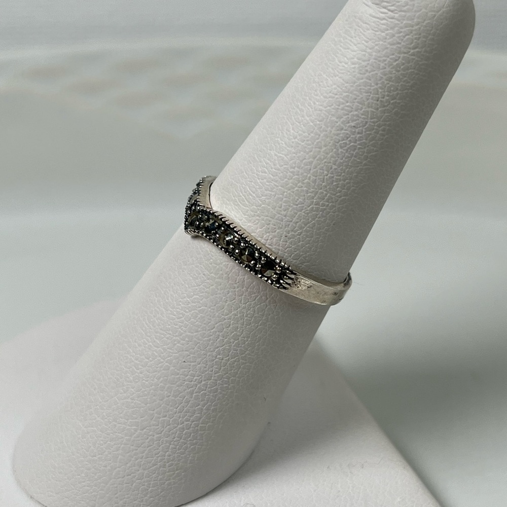 Solid 925 Sterling Silver Chevron Style Marcasite… - image 4